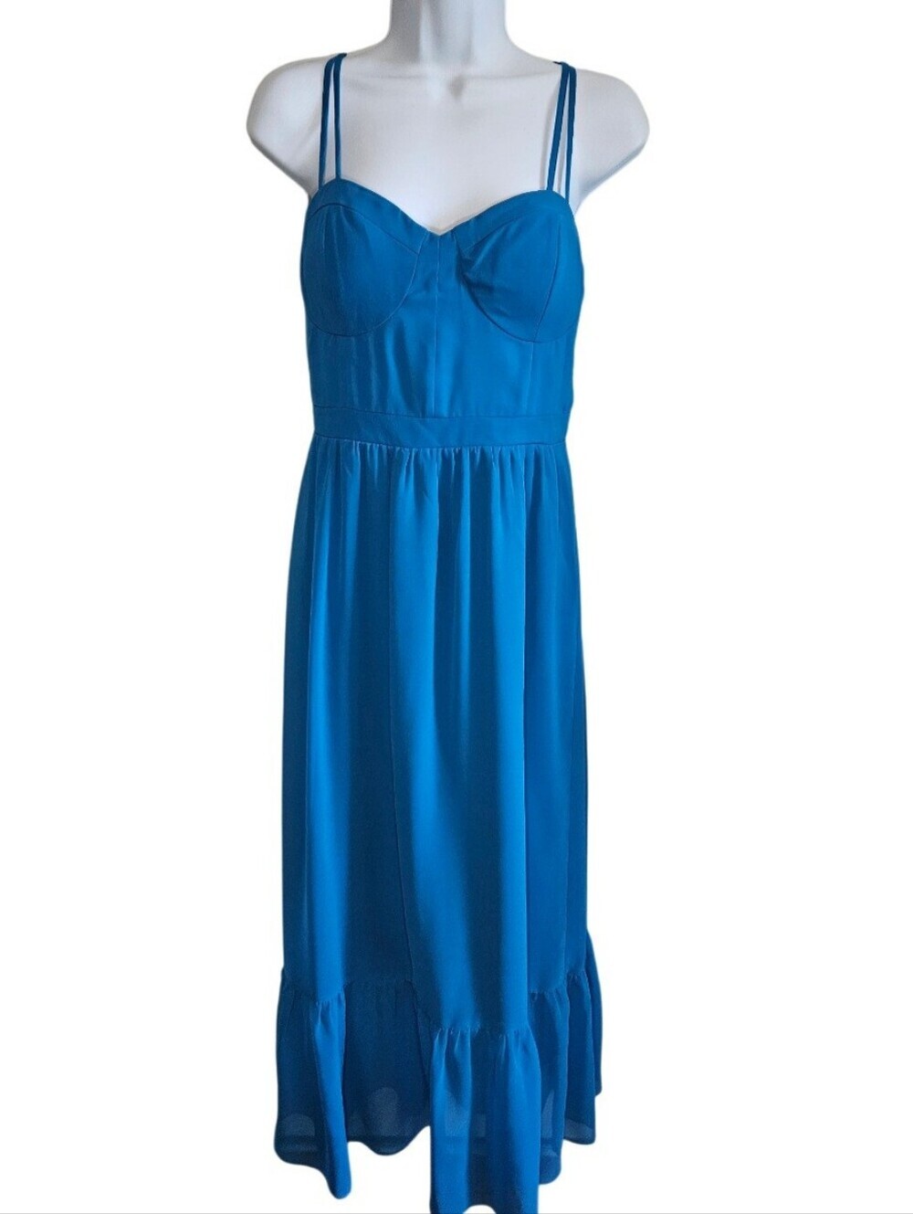 0088 American Eagle Blue Maxi Dress Size Medium Bustier Bodice Cross Back Straps - Picture 1 of 13